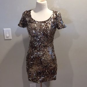 Gold and Pewter sequined mini dress